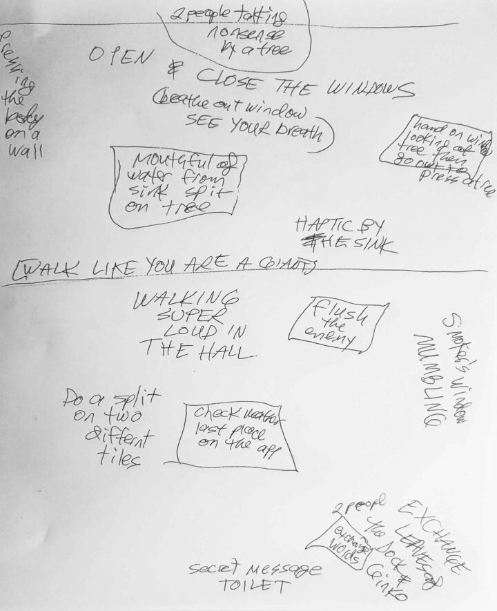 Frise Künstler*innenhaus – Klasse Jason Dodge, HFBK Hamburg: Blatt mit Brainstorm